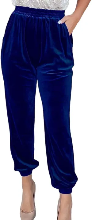 Women's Golden Velvet Harem Pants High Waist Yoga Trousers Casual Track Cuff Stretch Trousers with Pockets