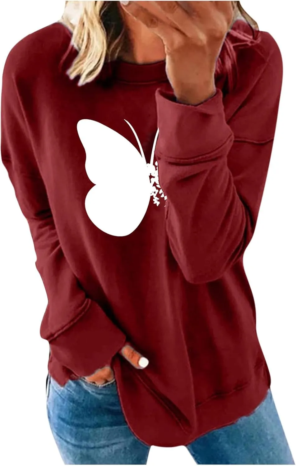 Womens Graphic Print Sweatshirts Long Sleeve Crewneck Tunic Tops Casual Butterfly Pullover Sweater Shirts Trendy 2023