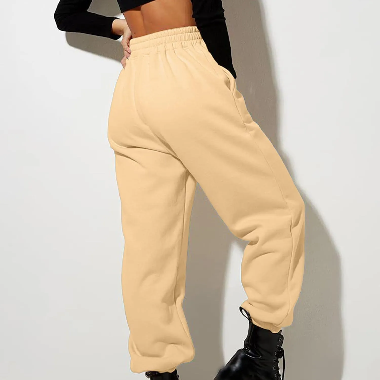 Womens High Waisted Sweatpants Workout Active Cinch Bottom Joggers Pants Mid Rise Baggy Athletic Trousers with Pocket