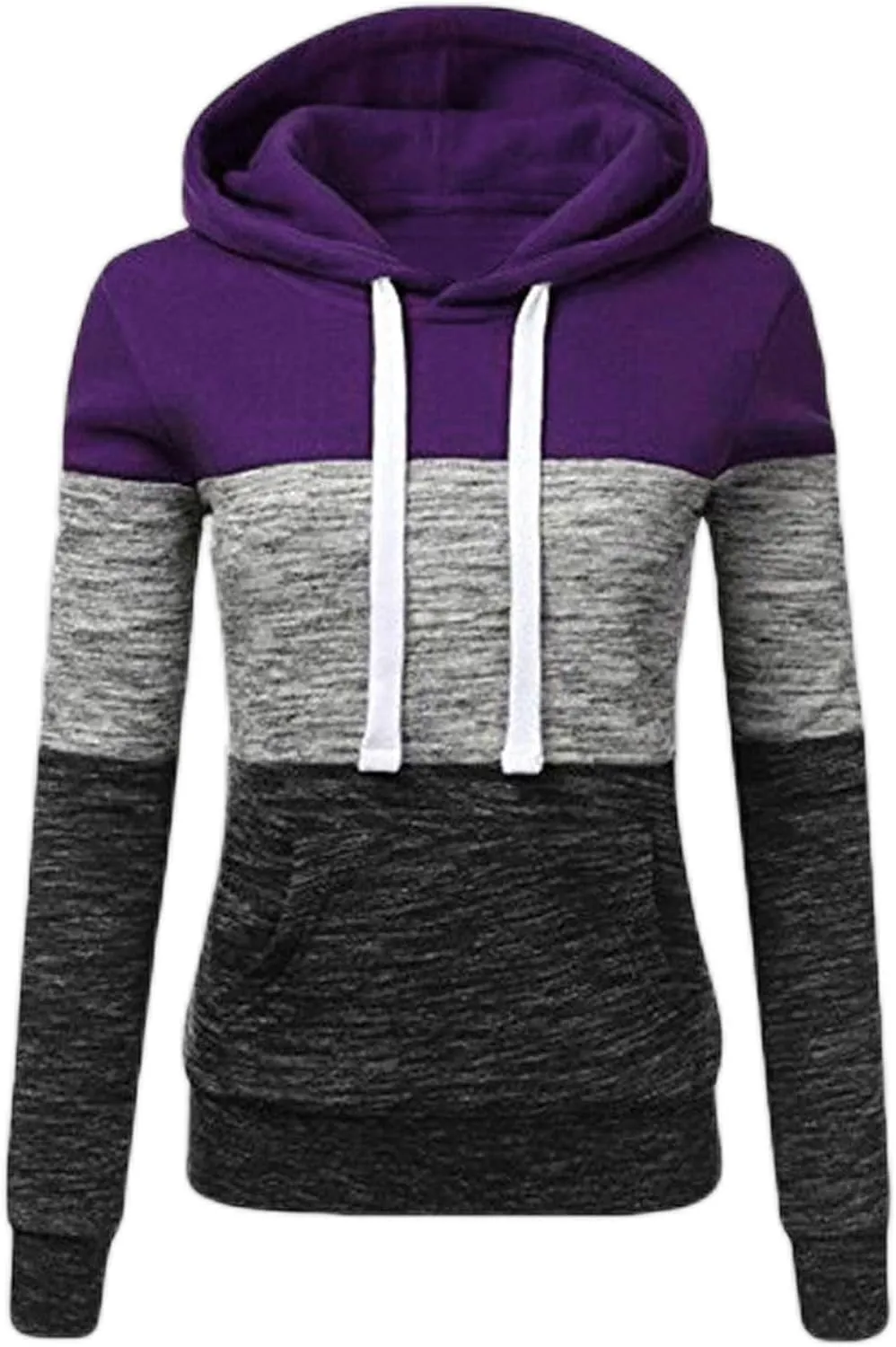Womens Hooded Sweatshirt Long Sleeve Casual Fall Fashion Color Block Hoodies Drawstring Pullover Tops Hoodie