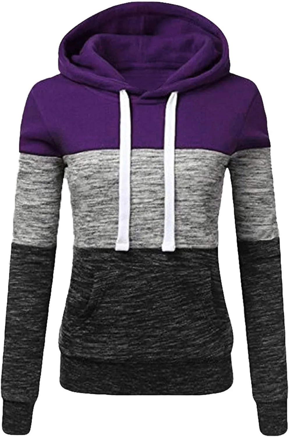 Womens Hooded Sweatshirt Long Sleeve Casual Fall Fashion Color Block Hoodies Drawstring Pullover Tops Hoodie