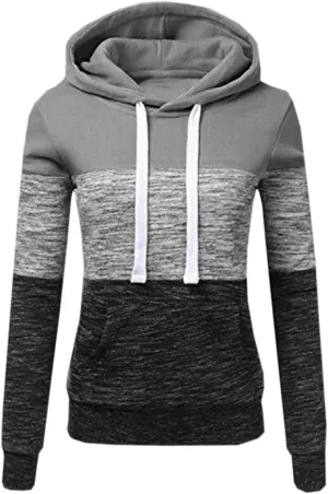 Womens Hooded Sweatshirt Long Sleeve Casual Fall Fashion Color Block Hoodies Drawstring Pullover Tops Hoodie