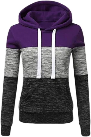 Womens Hooded Sweatshirt Long Sleeve Casual Fall Fashion Color Block Hoodies Drawstring Pullover Tops Hoodie
