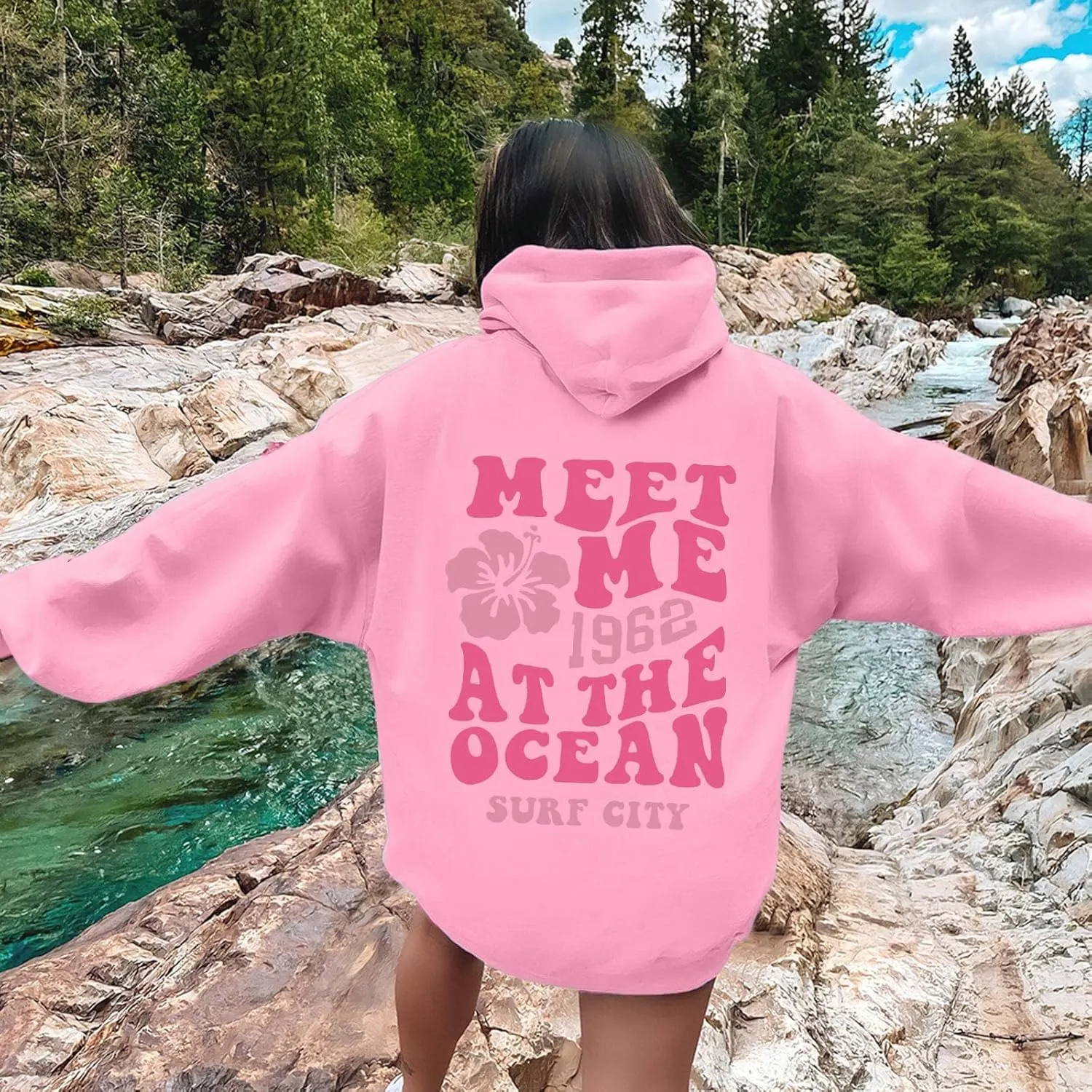 Womens Letter Print Graphic Hoodies Y2K 2025 Oversized Cute Preppy Long Sleeve Drawstring Sweatshirt with Pocket