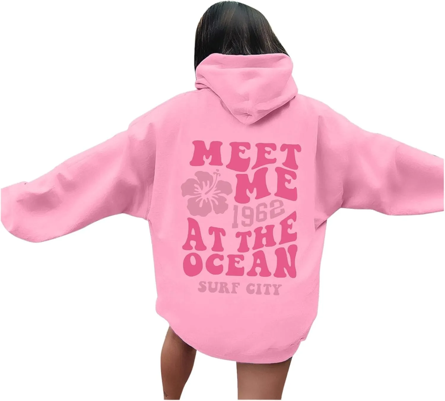 Womens Letter Print Graphic Hoodies Y2K 2025 Oversized Cute Preppy Long Sleeve Drawstring Sweatshirt with Pocket
