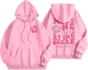Womens Letter Print Graphic Hoodies Y2K 2025 Oversized Cute Preppy Long Sleeve Drawstring Sweatshirt with Pocket