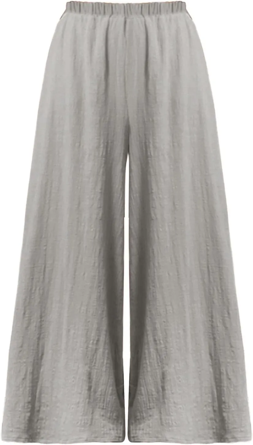 Womens Linen Blend Summer Comfy Pants Low Waist Bootcut Plus Size Palazzo Lounge Pants Work Business
