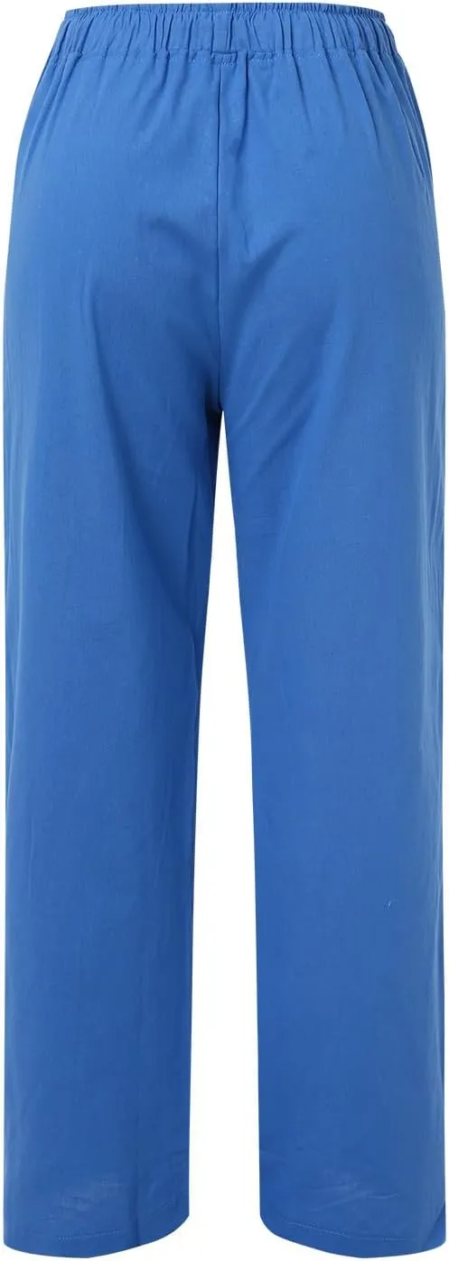 Womens Linen Blend Summer Fashion Pants High Waist Long Lounge Slim Fit Pants Beach