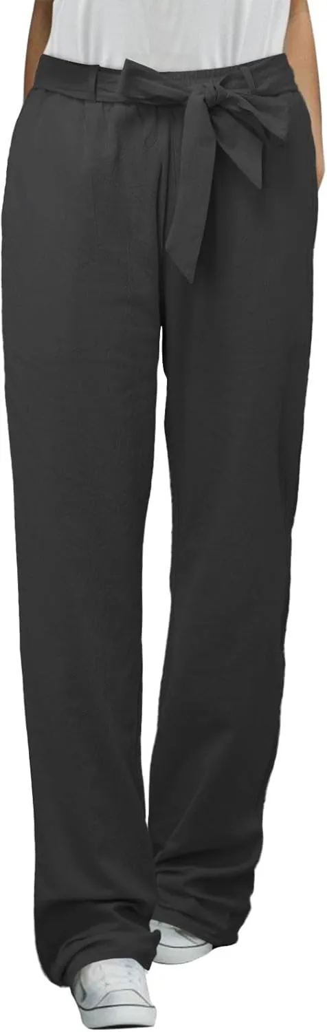 Women's Linen Blend Summer Letter Patched Pants Low Waist Straight Plus Size Trouser Travel