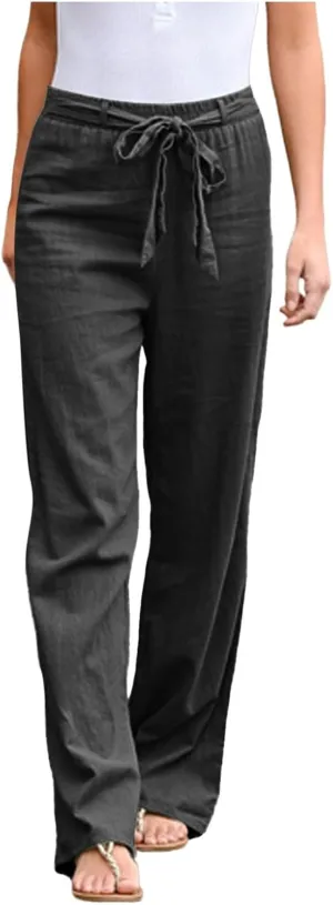 Women's Linen Blend Summer Letter Patched Pants Low Waist Straight Plus Size Trouser Travel