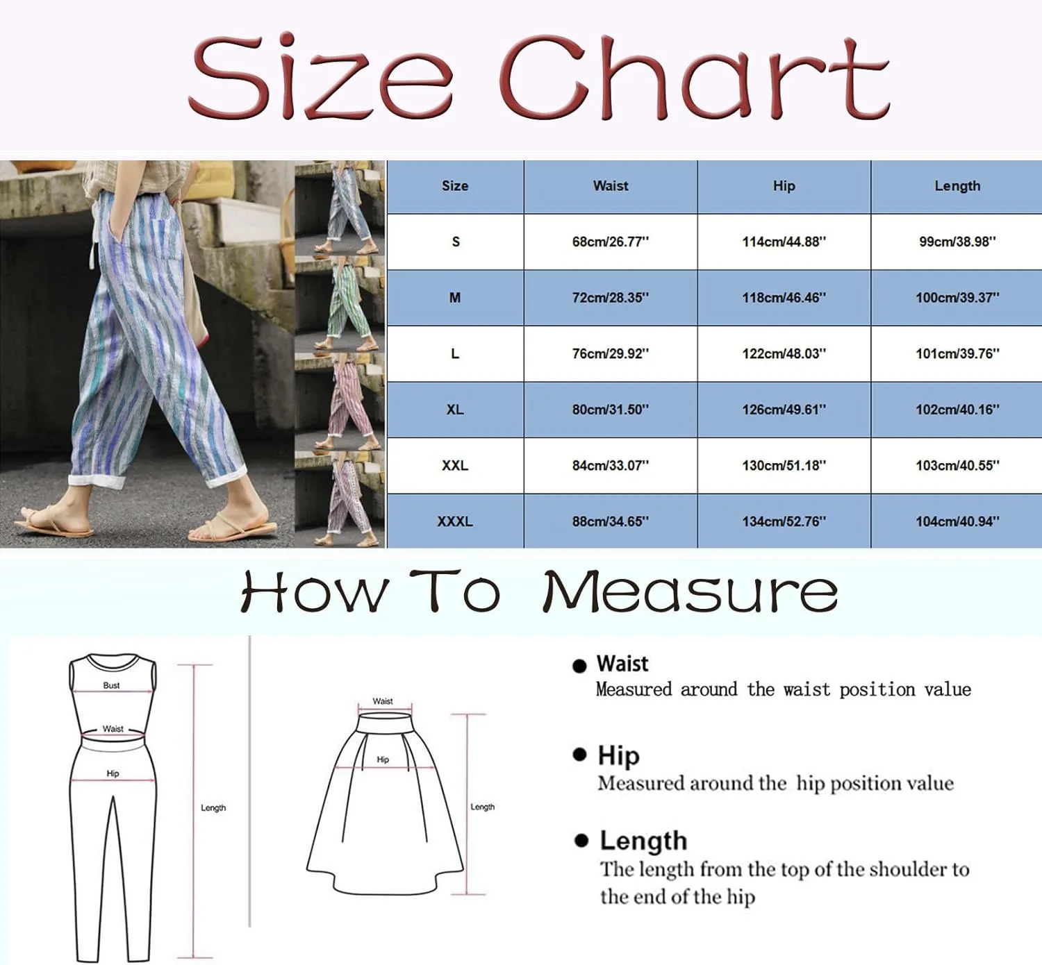 Women's Linen Blend Summer Printed Pant Trousers Elastic Waist Wide Leg Slim-Fit Pants Work Business