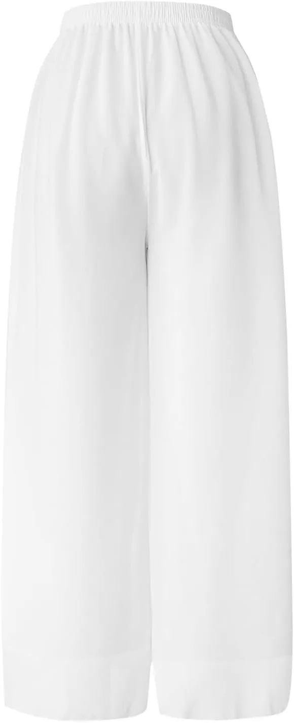 Women's Linen Blend Summer Y2K Streetwear Pant Trousers Elastic Waist Lounge Pants Slim Fit Pants Travel