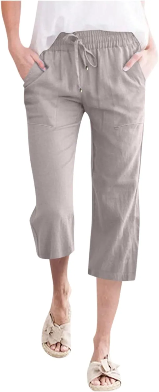 Womens Linen Palazzo Lounge Pants High Waist Straight Wide Leg Summer Causal Belt Trousers with Pockets Trendy 2024