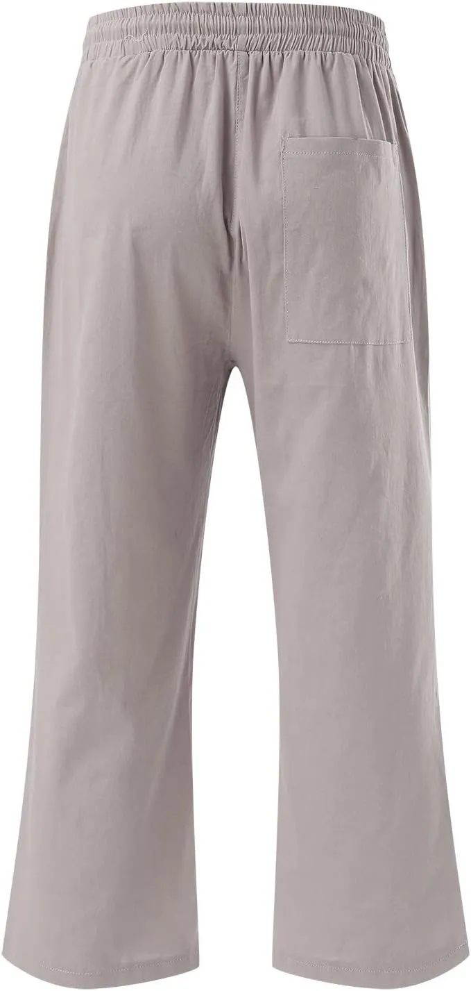 Womens Linen Palazzo Lounge Pants High Waist Straight Wide Leg Summer Causal Belt Trousers with Pockets Trendy 2024