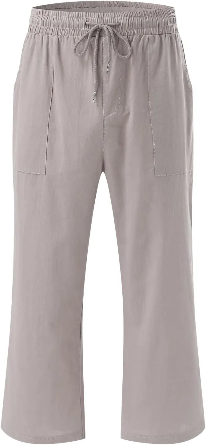 Womens Linen Palazzo Lounge Pants High Waist Straight Wide Leg Summer Causal Belt Trousers with Pockets Trendy 2024