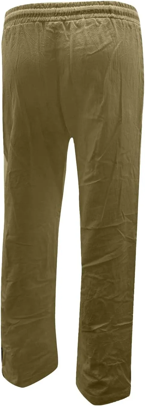 Womens Linen Pants Casual Straight Fit Elastic Waisted Drawsting Trousers Summer Loose Comfy Pants with Pockets