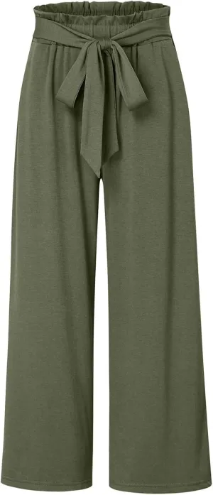 Women's Linen Summer Baggy Palazzo Pants Elastic Waisted Stretchy Loose Fit Palazzo Lounge Pants Office