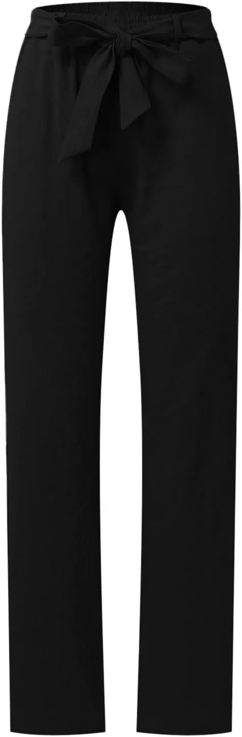 Womens Linen Summer Boho Palazzo Pants Low Waist Ankle Length Slim-Fit Pant Trousers Business Work