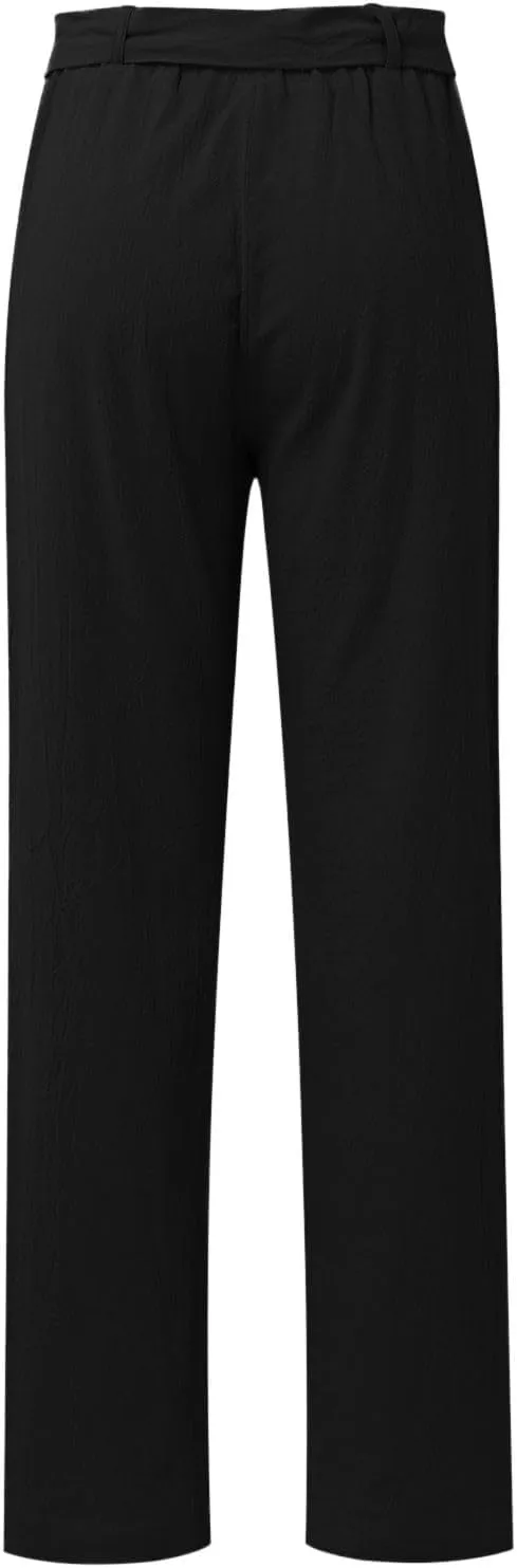 Womens Linen Summer Boho Palazzo Pants Low Waist Ankle Length Slim-Fit Pant Trousers Business Work