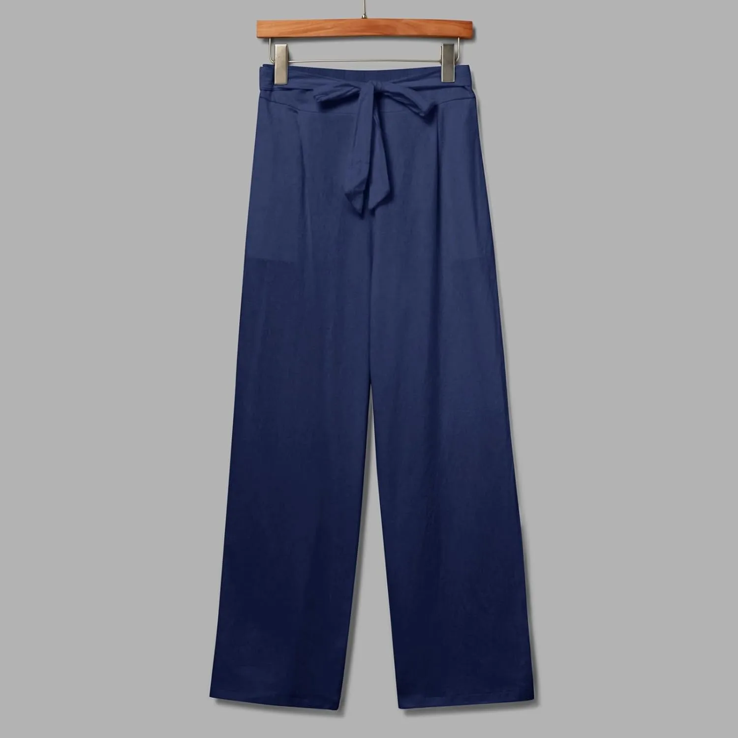 Womens Linen Summer Flowy Pants Elastic Waist Lounge Pants Slim Fit Trouser Travel