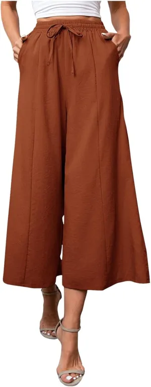 Womens Linen Summer Palazzo Palazzo Pants Elastic Waisted Lounge Pants Plus Size Pant Trousers Office