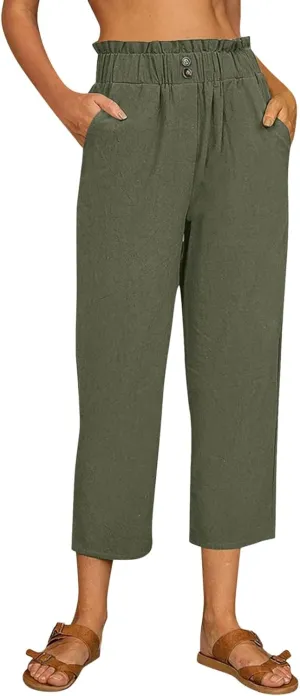 Women's Linen Summer Palazzo Palazzo Pants High Waist Wide Leg Slim-Fit Pants Travel