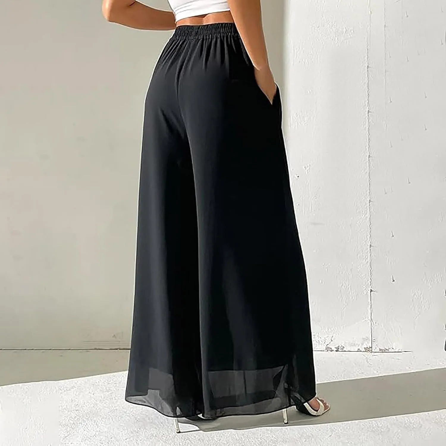 Womens Linen Summer Trendy Pants High Waist Straight Slim Fit Pants Beach
