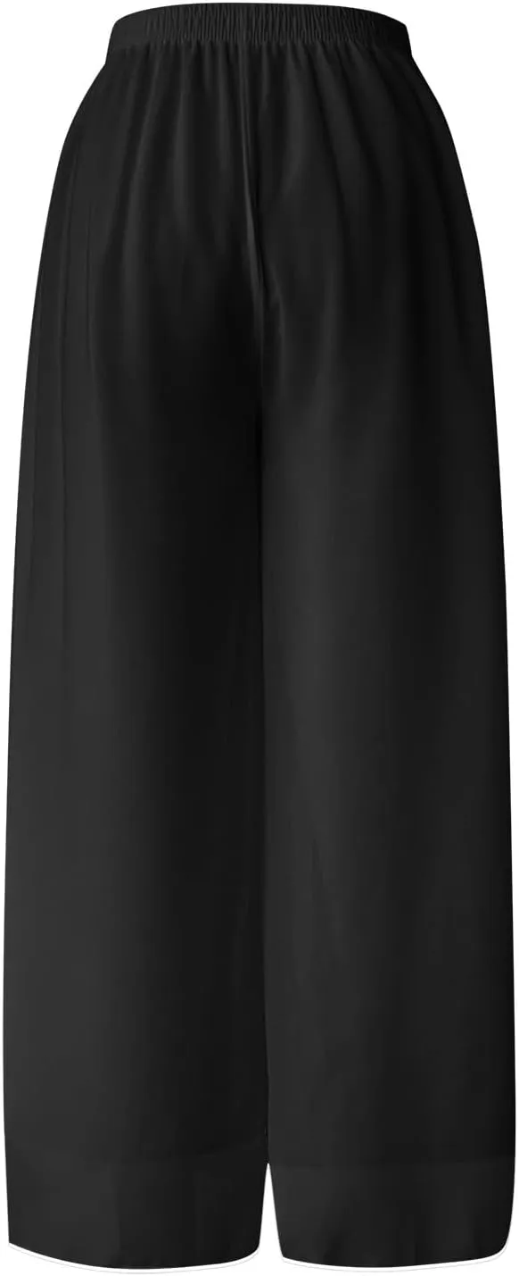 Womens Linen Summer Trendy Pants High Waist Straight Slim Fit Pants Beach