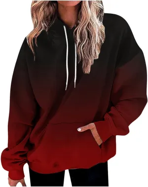 Womens Neon Print Oversized Hoodies 2024 Fall Fashion Drastring Long Sleeve Pullover Sweatshirt with Pocket