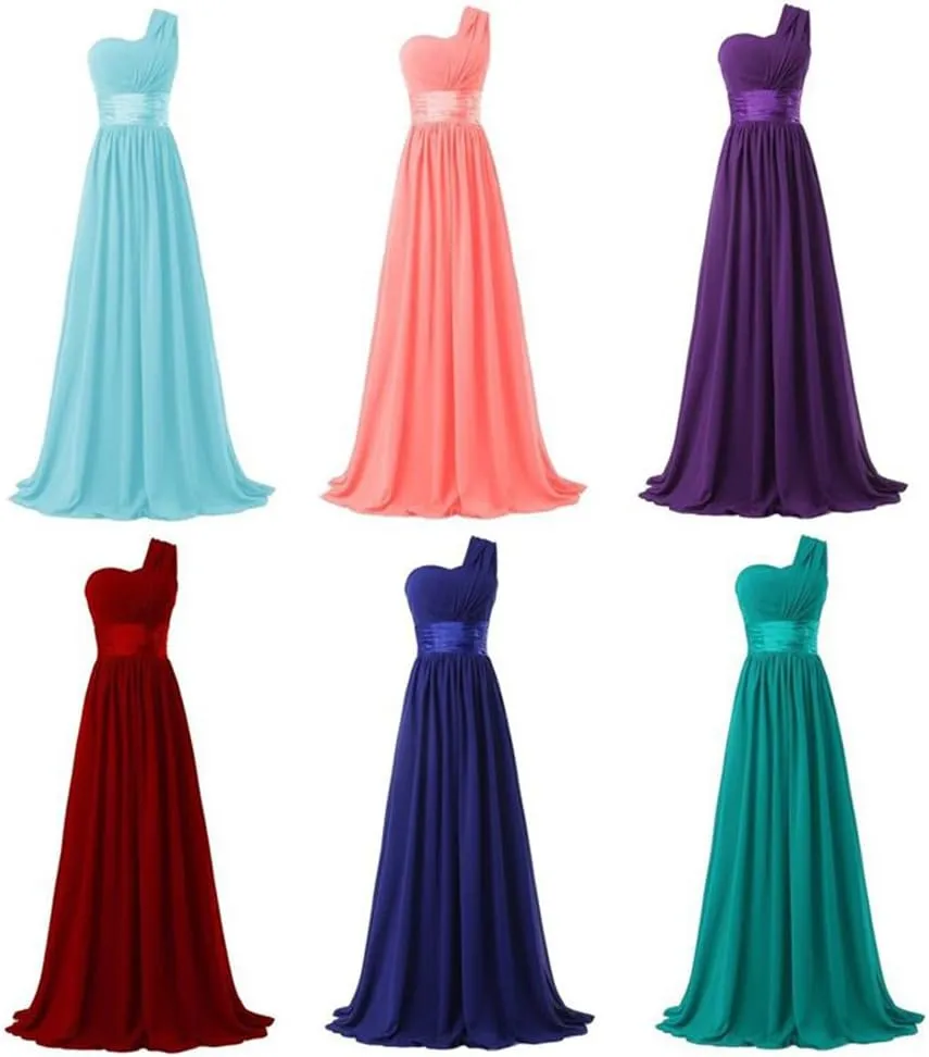 Women's One Shoulder Chiffon Long Evening Dress Floor Length Trailing Bridesmaid Gown