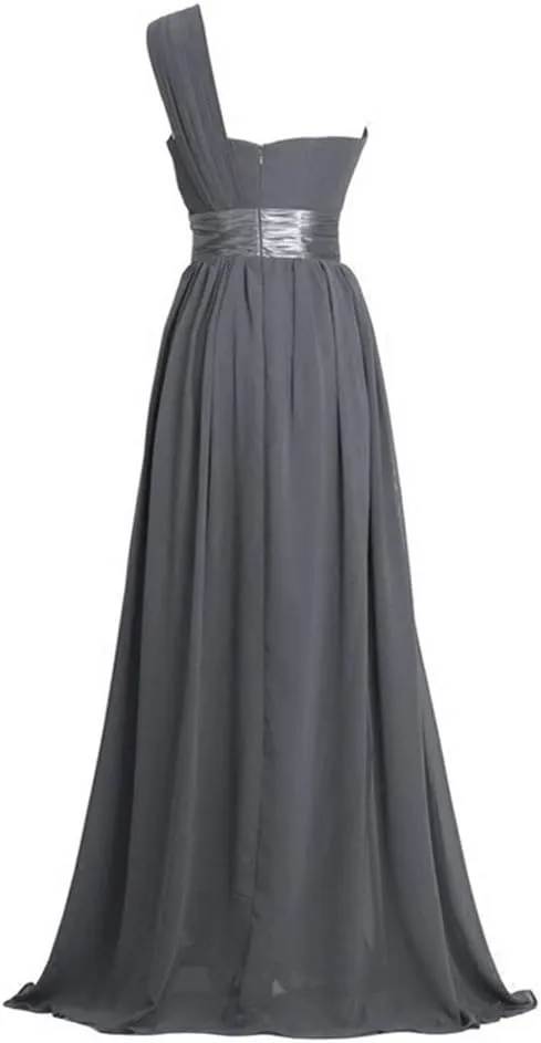 Women's One Shoulder Chiffon Long Evening Dress Floor Length Trailing Bridesmaid Gown