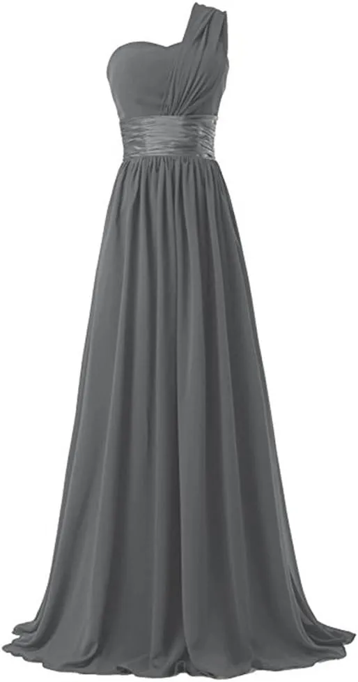 Women's One Shoulder Chiffon Long Evening Dress Floor Length Trailing Bridesmaid Gown
