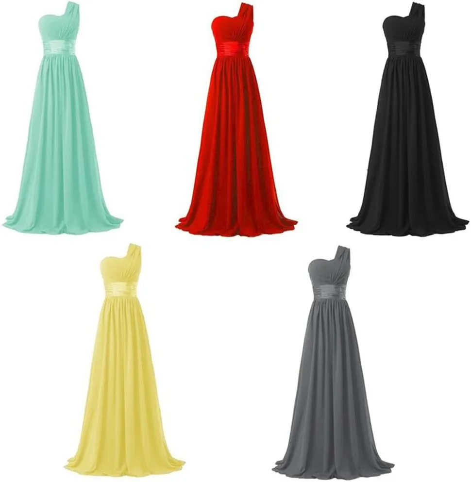 Women's One Shoulder Chiffon Long Evening Dress Floor Length Trailing Bridesmaid Gown