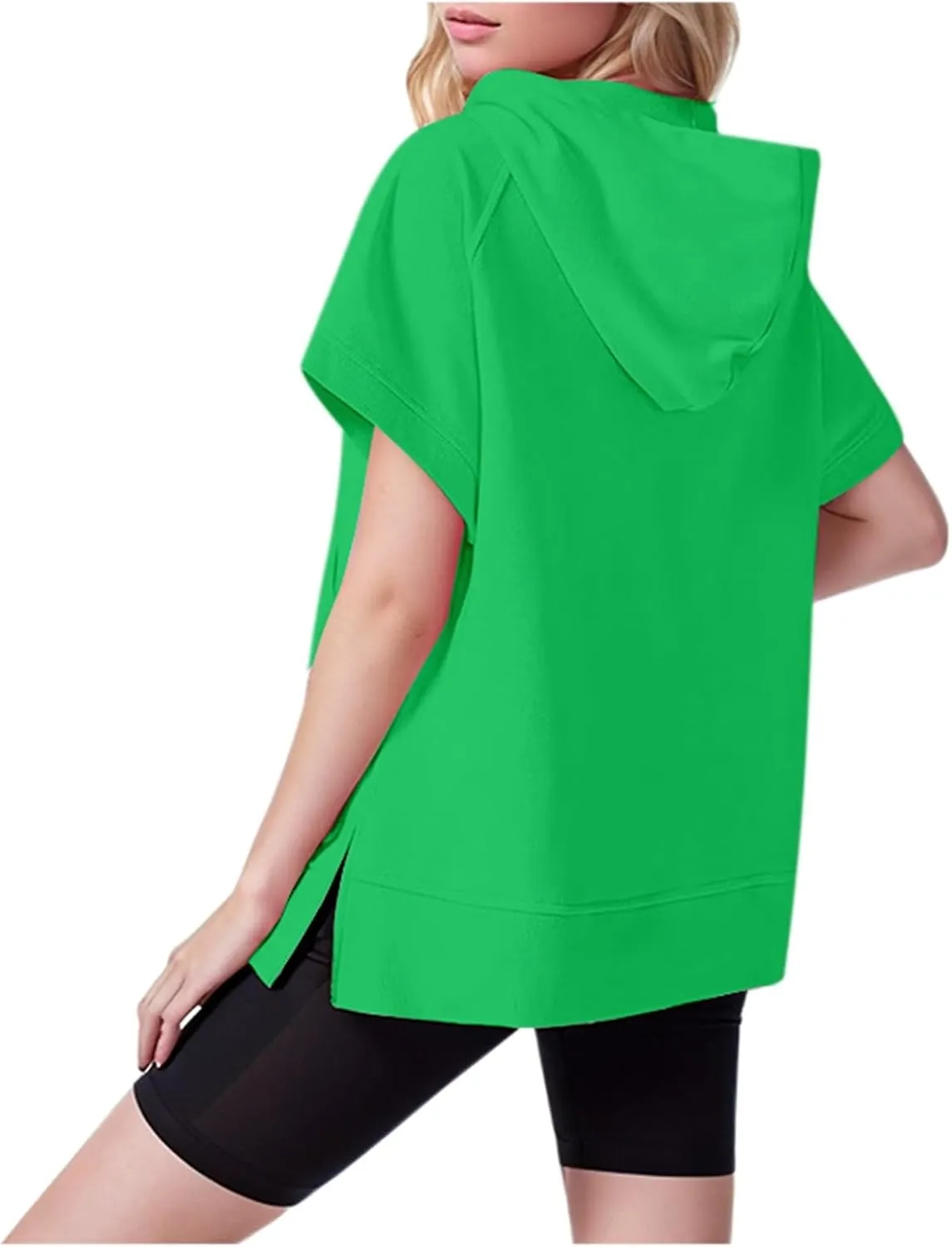 Womens Oversized Half Zip Hoodies Short Sleeve Casual Sweatshirts Pullover Tops with Pockets Loose 2024 Clothes