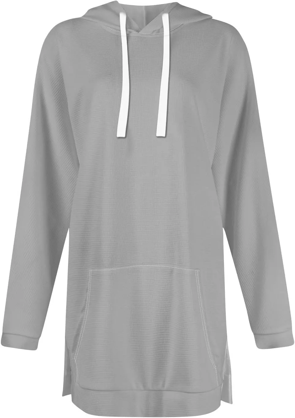 Women's Oversized Hoodie Dress Side Slits Waffle Knit Sweatshirt Casual Long Sleeve Drawstring Tops with Kangaroo Pocket
