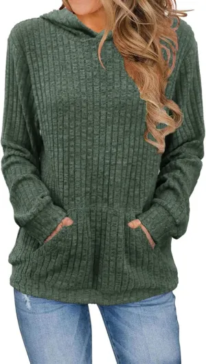Womens Oversized Hoodies Long Sleeve Solid Color Shirts Loose Fit Waffle Knit Pullover Sweatshirts Tops