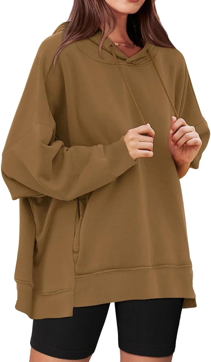 Womens Oversized Solid Color Hoodies Loose Drawstring Long Sleeve Pocket Sweatshirts Fall Winter Casual Pullover