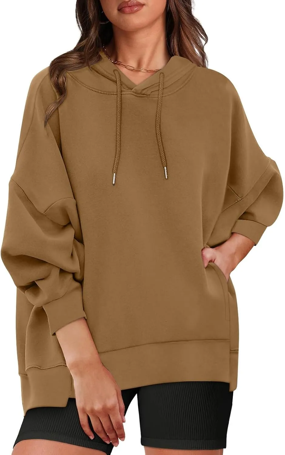 Womens Oversized Solid Color Hoodies Loose Drawstring Long Sleeve Pocket Sweatshirts Fall Winter Casual Pullover
