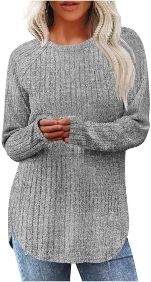 Women's Oversized Sweatshirt Winter Casual Trendy Long Sleeve Crew Neck Solid Knit Fleece Sweater Pullover, S-2XL