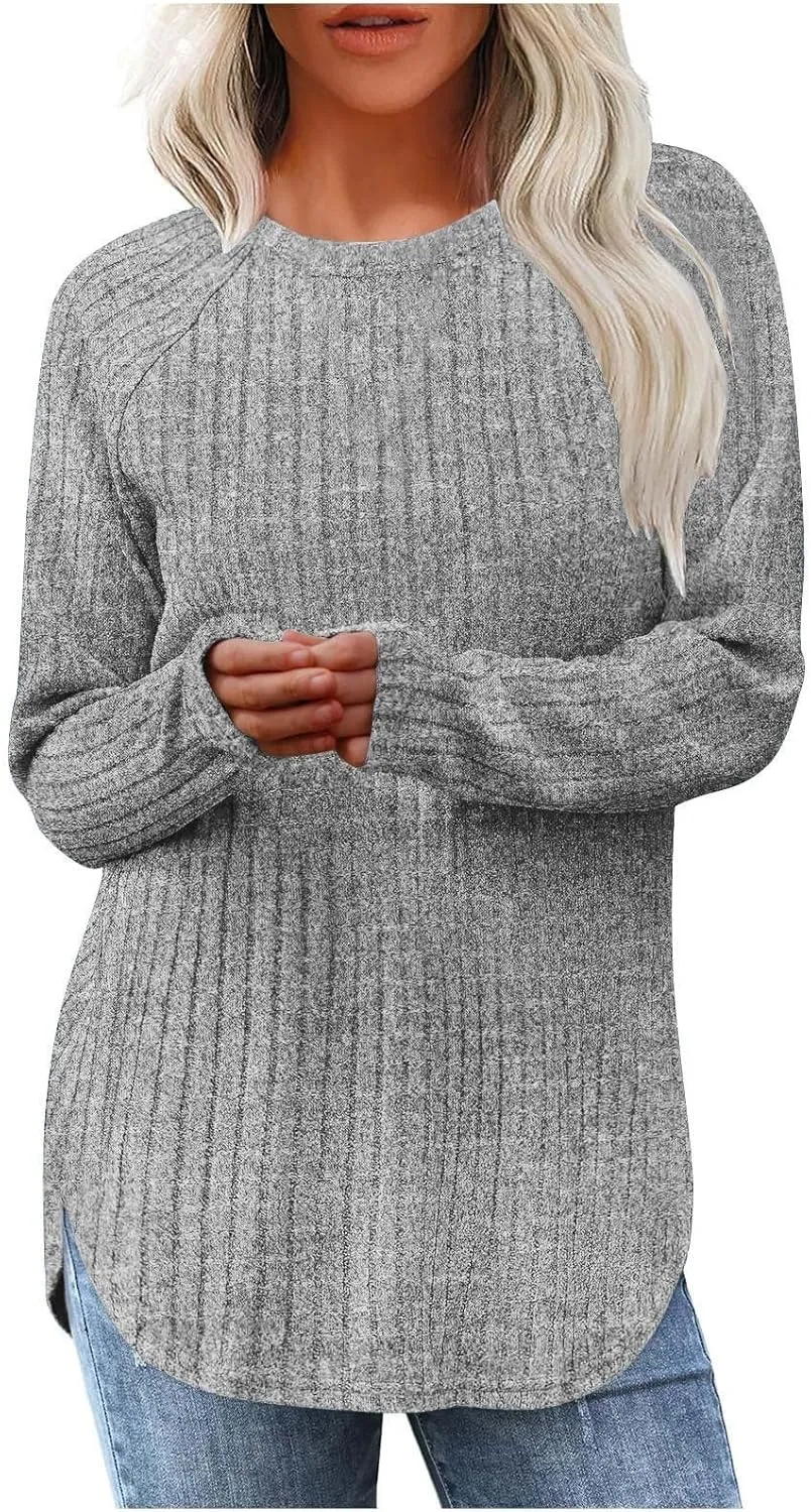 Women's Oversized Sweatshirt Winter Casual Trendy Long Sleeve Crew Neck Solid Knit Fleece Sweater Pullover, S-2XL