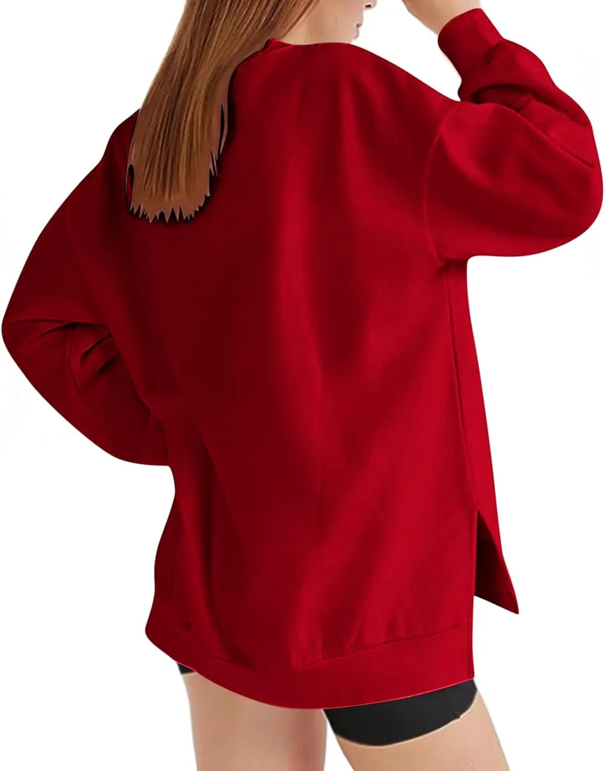 Women's Oversized Sweatshirts Solid Color Long Sleeve Crewneck Hoodies Side Slit Lightweight Pullovers Dailywear