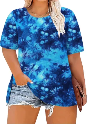 Women's Plus Size Crewneck Tops Half Sleeve Summer T-Shirt Loose Fit Blouse Casual Tunic with Side Split XL- 5XL