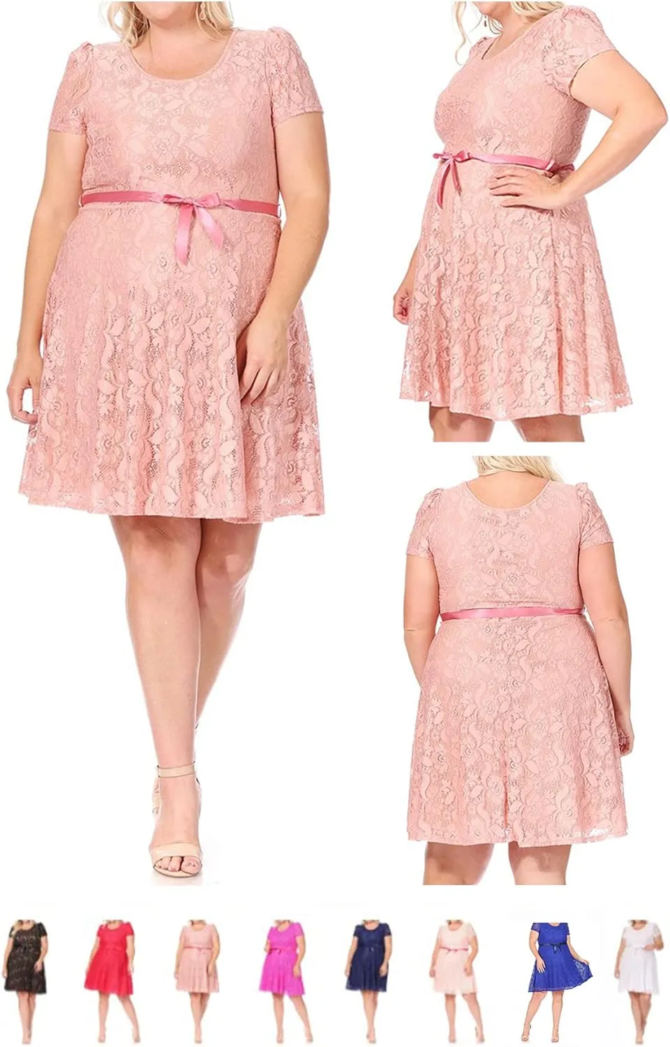 Women's Plus Size Lace Short Sleeve Party Midi Dress