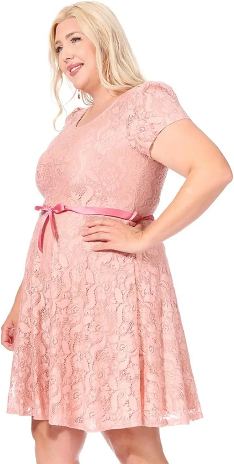Women's Plus Size Lace Short Sleeve Party Midi Dress