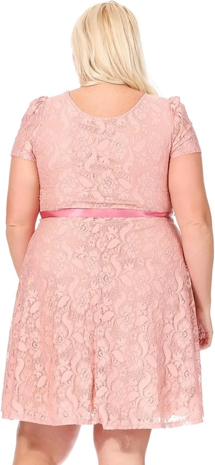 Women's Plus Size Lace Short Sleeve Party Midi Dress