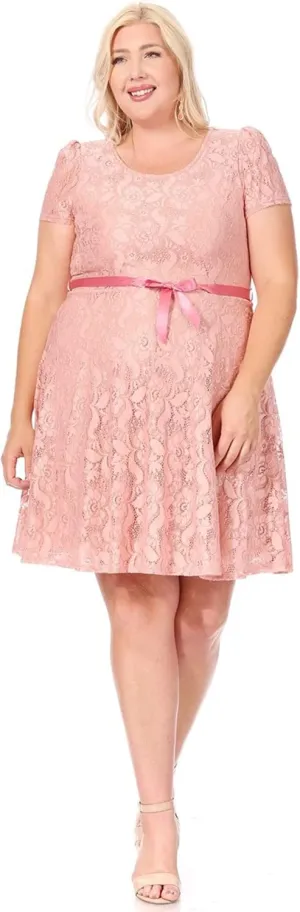 Women's Plus Size Lace Short Sleeve Party Midi Dress