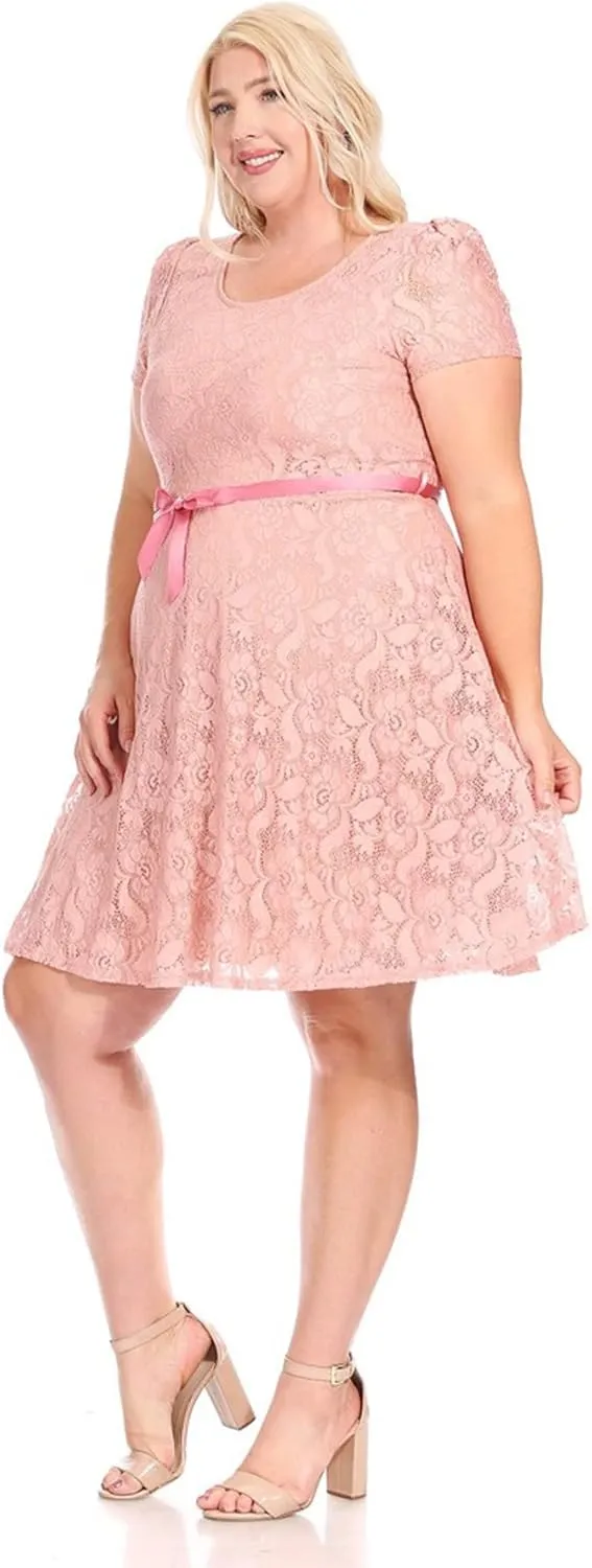 Women's Plus Size Lace Short Sleeve Party Midi Dress