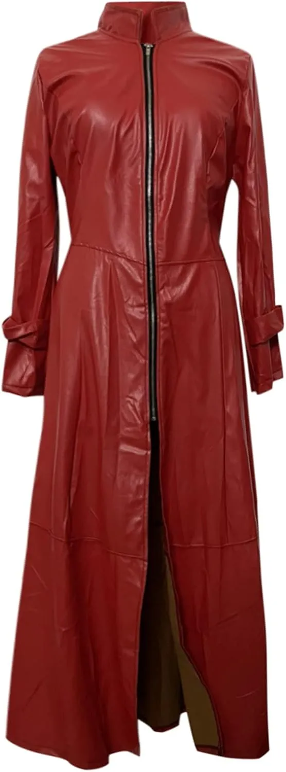 Womens PU Faux Leather Jacket Dress Lapel Long Suit Trench Coat Casual Outerwear Long Sleeve Motorcycle Biker Outwear