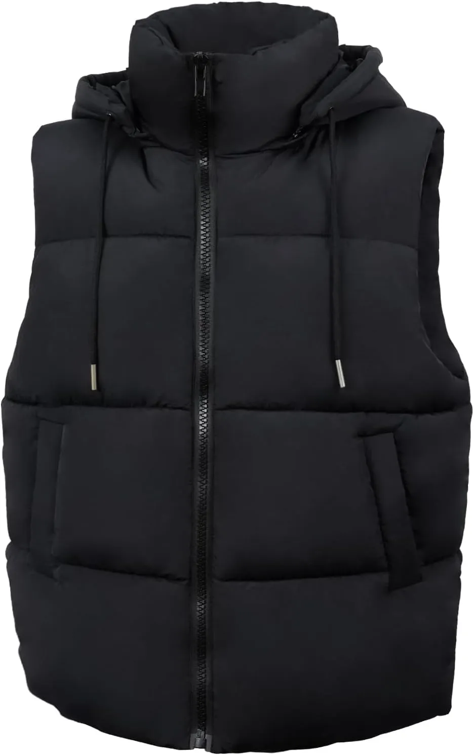 Women'S Puffer Vest With Pockets Thicken Zip Up Removable Hooded Sleeveless Winter Stand Collar Warm Gilet