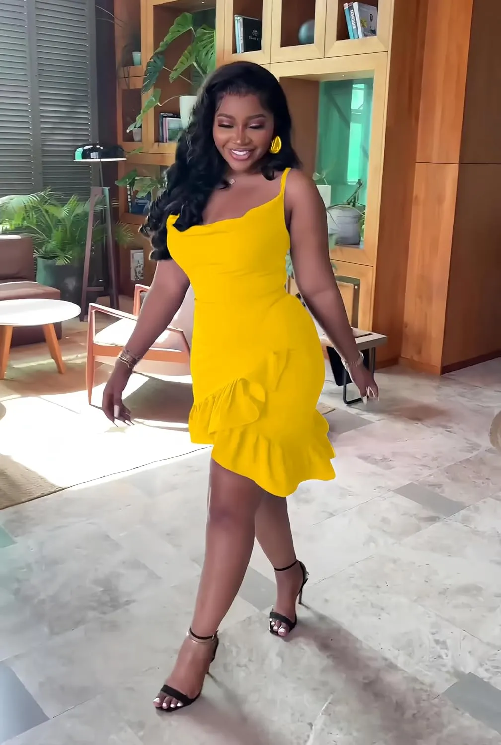 Womens Sexy Sleeveless Bodycon Mini Dress 2024 Summer Casual Straps Short Ruffle Dresses Beach Party Club Homecoming